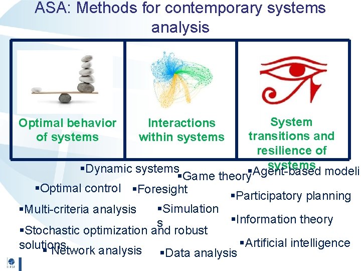 ASA: Methods for contemporary systems analysis System transitions and resilience of systems modelin §Dynamic