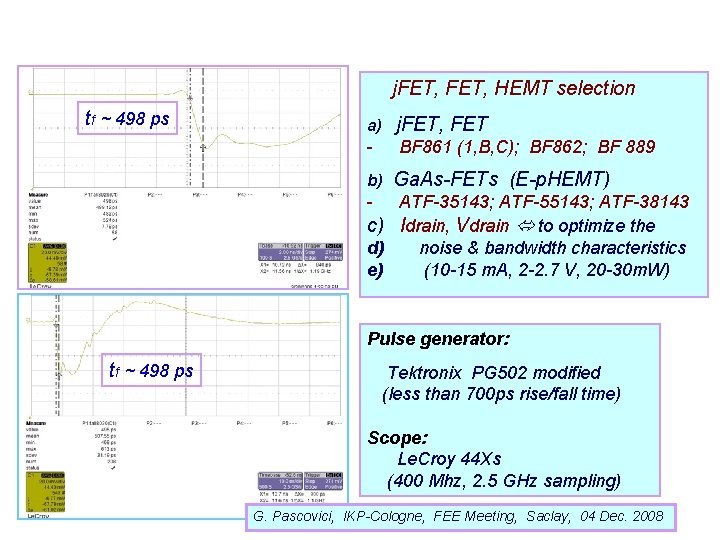 j. FET, HEMT selection tf ~ 498 ps a) j. FET, FET - BF