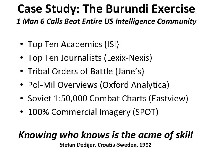 Case Study: The Burundi Exercise 1 Man 6 Calls Beat Entire US Intelligence Community