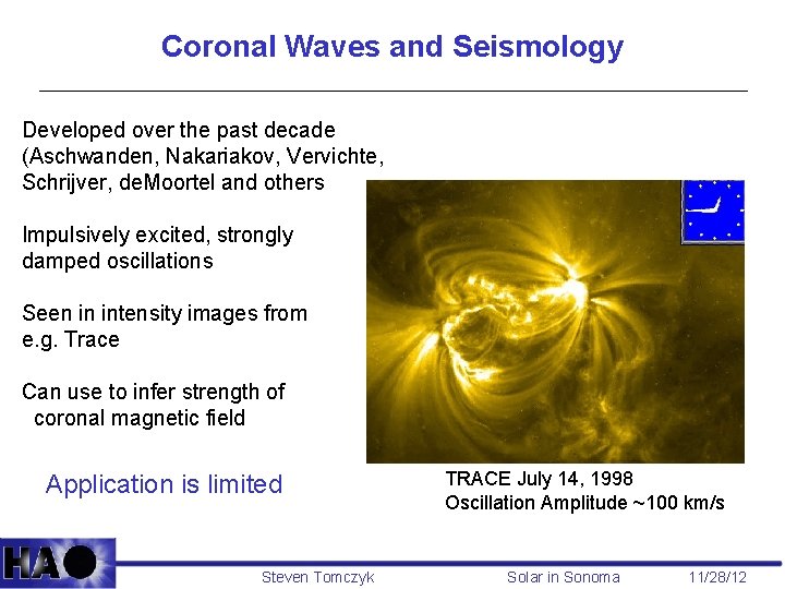 Coronal Waves and Seismology Developed over the past decade (Aschwanden, Nakariakov, Vervichte, Schrijver, de.