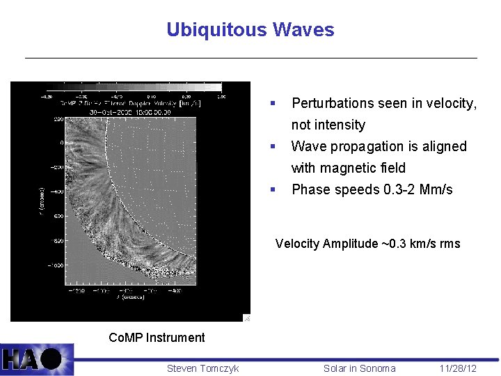 Ubiquitous Waves § Perturbations seen in velocity, not intensity § Wave propagation is aligned