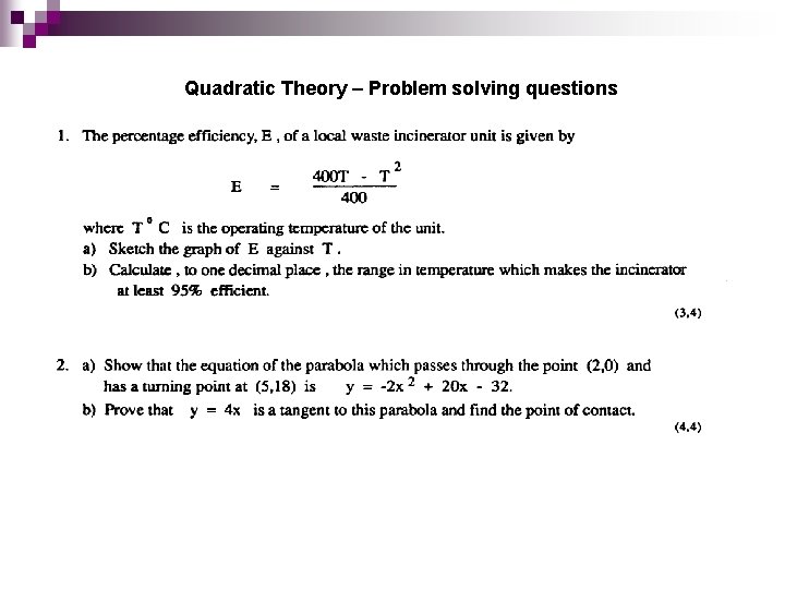 Quadratic Theory – Problem solving questions 