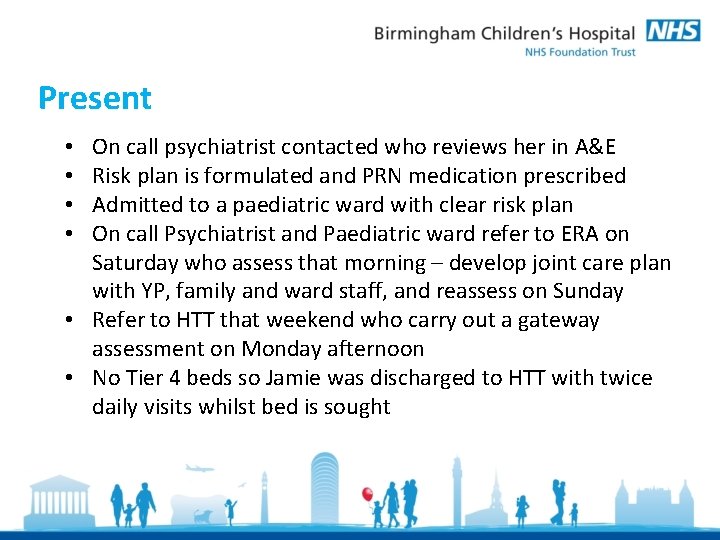 Present On call psychiatrist contacted who reviews her in A&E Risk plan is formulated Present On call psychiatrist contacted who reviews her in A&E Risk plan is formulated