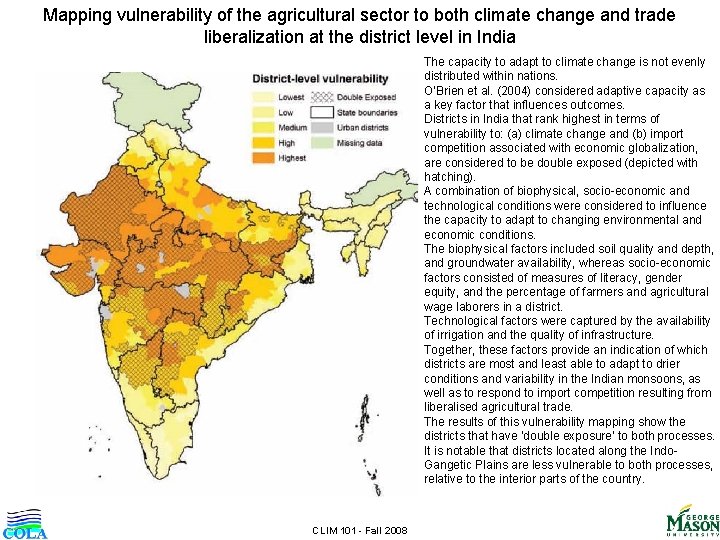 Mapping vulnerability of the agricultural sector to both climate change and trade liberalization at