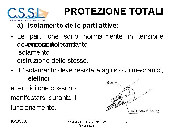 PROTEZIONE TOTALI a) Isolamento delle parti attive: • Le parti che sono normalmente in