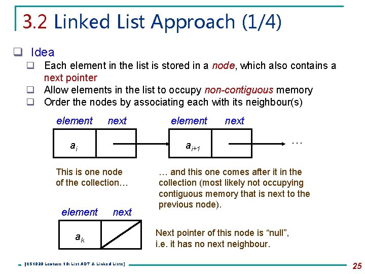 3. 2 Linked List Approach (1/4) q Idea q Each element in the list