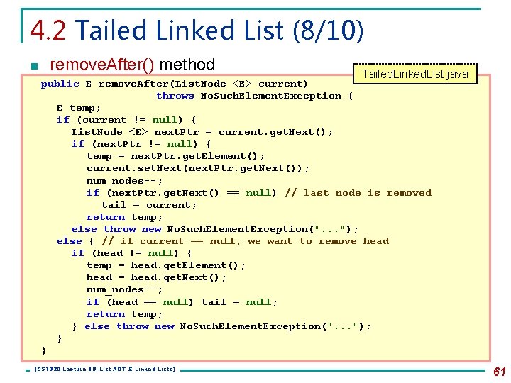 4. 2 Tailed Linked List (8/10) n remove. After() method Tailed. Linked. List. java
