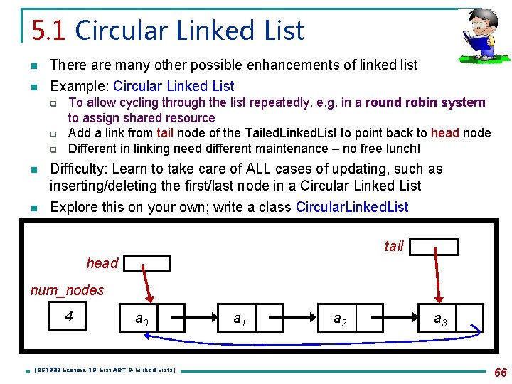 5. 1 Circular Linked List n n There are many other possible enhancements of