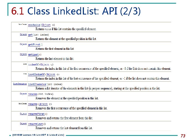 6. 1 Class Linked. List: API (2/3) [CS 1020 Lecture 10: List ADT &