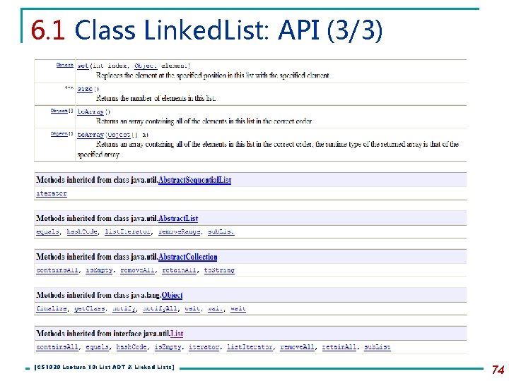 6. 1 Class Linked. List: API (3/3) [CS 1020 Lecture 10: List ADT &