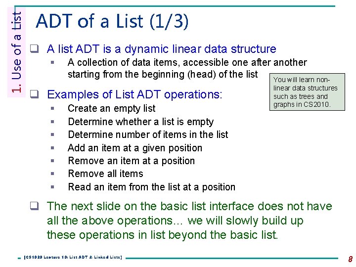 1. Use of a List ADT of a List (1/3) q A list ADT