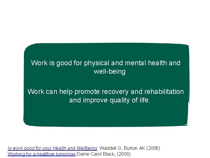 Work is good for physical and mental health and well-being Work can help promote
