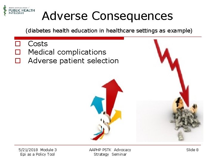 Adverse Consequences (diabetes health education in healthcare settings as example) o Costs o Medical