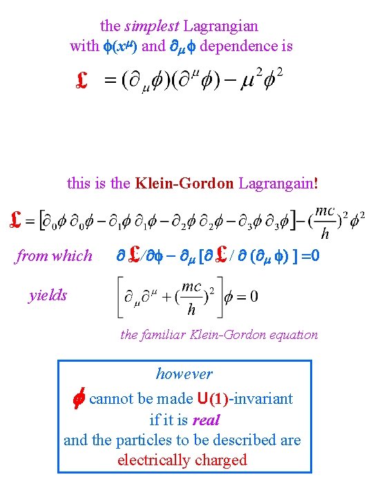 the simplest Lagrangian with (x ) and dependence is £ this is the Klein-Gordon