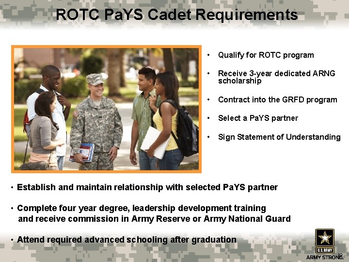 ROTC Pa. YS Cadet Requirements • Qualify for ROTC program • Receive 3 -year