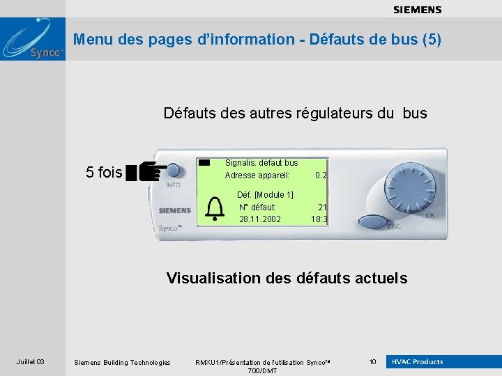 . . . . Menu des pages d’information - Défauts de bus (5) Défauts