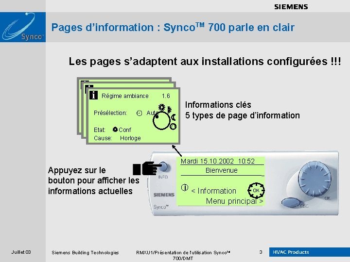 . . . . Pages d’information : Synco. TM 700 parle en clair Les
