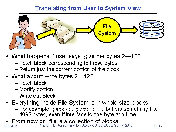 Translating from User to System View File System • What happens if user says: