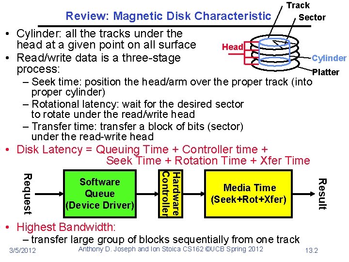 Review: Magnetic Disk Characteristic • Cylinder: all the tracks under the head at a