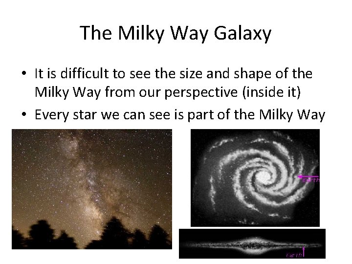 The Milky Way Galaxy • It is difficult to see the size and shape
