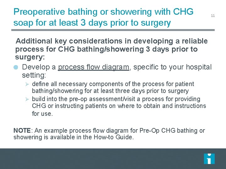 Preoperative bathing or showering with CHG soap for at least 3 days prior to