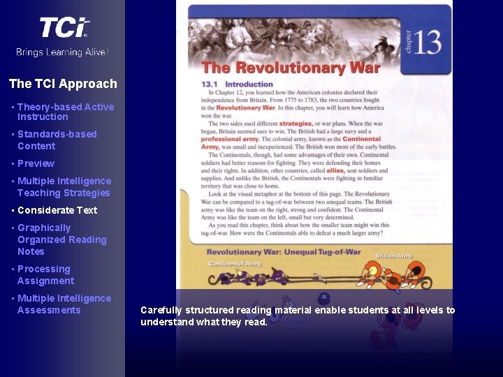 The TCI Approach • Theory-based Active Instruction • Standards-based Content • Preview • Multiple