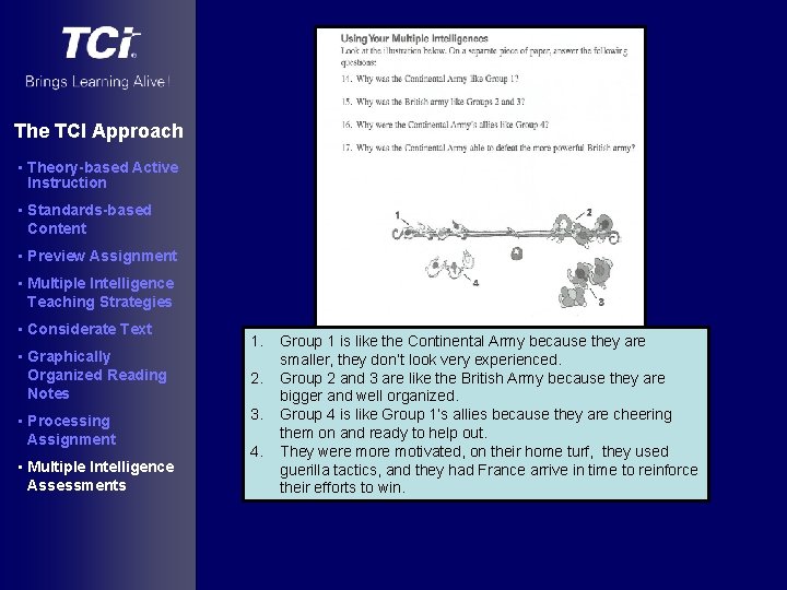The TCI Approach • Theory-based Active Instruction • Standards-based Content • Preview Assignment •