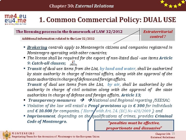 Chapter 30: External Relations 1. Common Commercial Policy: DUAL USE The licensing process in