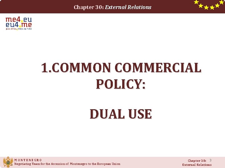 Chapter 30: External Relations 1. COMMON COMMERCIAL POLICY: DUAL USE MONTENEGRO Negotiating Team for