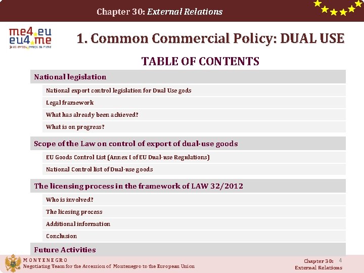 Chapter 30: External Relations 1. Common Commercial Policy: DUAL USE TABLE OF CONTENTS National