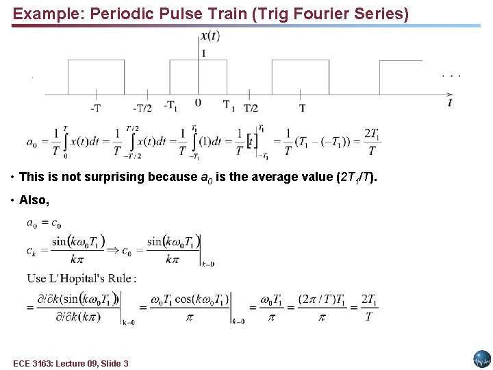 Example: Periodic Pulse Train (Trig Fourier Series) • This is not surprising because a