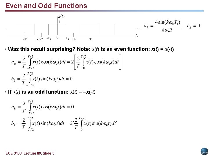 Even and Odd Functions • Was this result surprising? Note: x(t) is an even