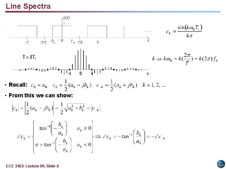 Line Spectra • Recall: • From this we can show: ECE 3163: Lecture 09,