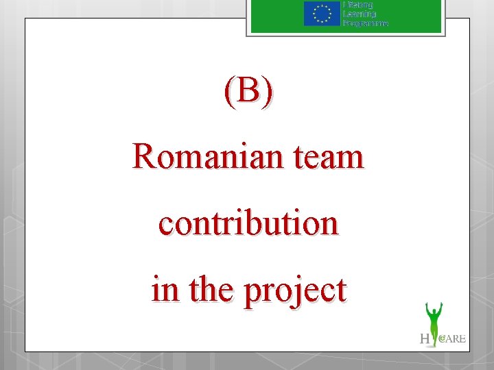 (B) Romanian team contribution in the project 