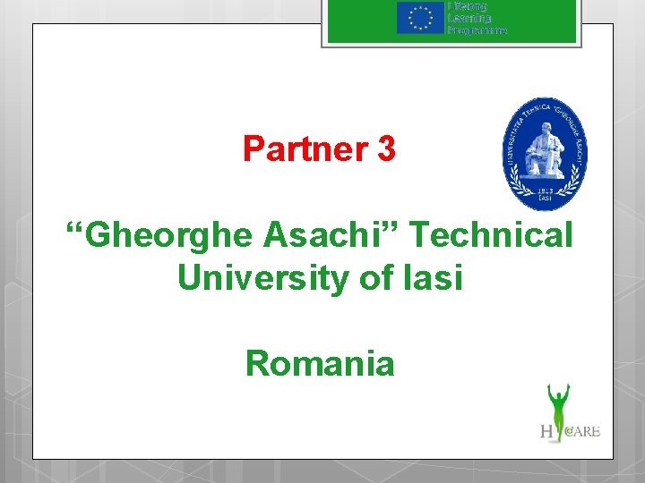 Partner 3 “Gheorghe Asachi” Technical University of Iasi Romania 