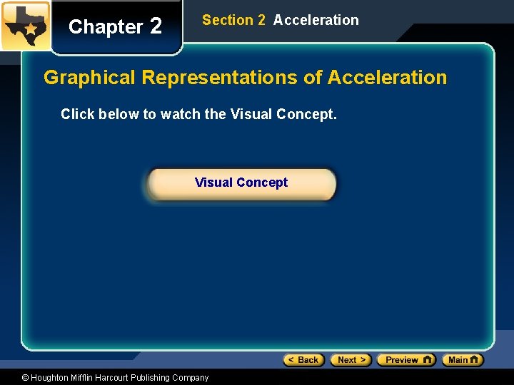 Chapter 2 Section 2 Acceleration Graphical Representations of Acceleration Click below to watch the