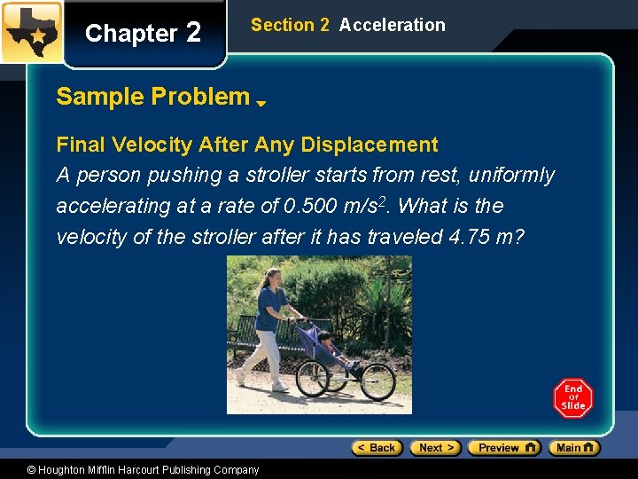 Chapter 2 Section 2 Acceleration Sample Problem Final Velocity After Any Displacement A person