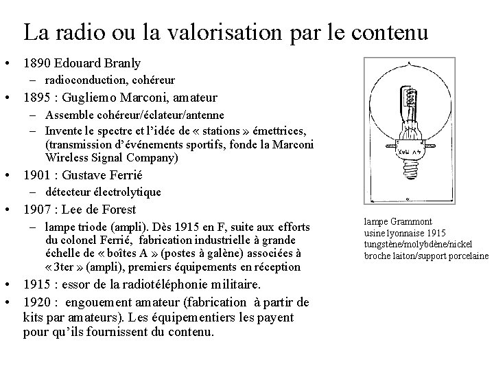 La radio ou la valorisation par le contenu • 1890 Edouard Branly – radioconduction,