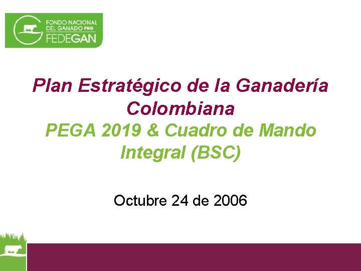 Plan Estratégico de la Ganadería Colombiana PEGA 2019 & Cuadro de Mando Integral (BSC)