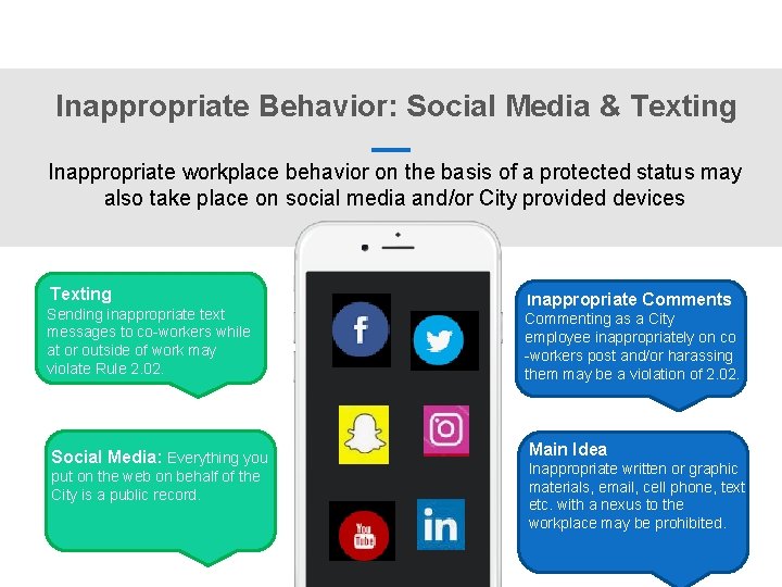 Inappropriate Behavior: Social Media & Texting Inappropriate workplace behavior on the basis of a