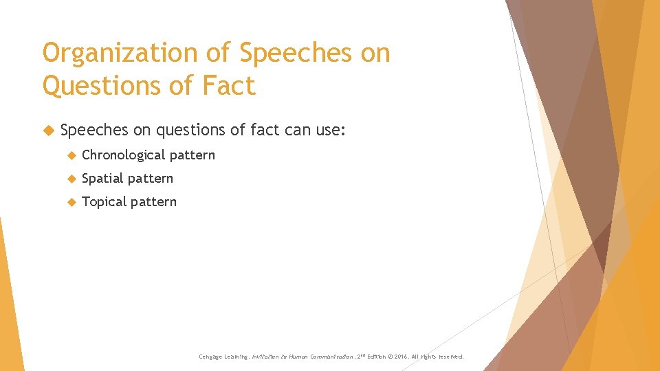 Organization of Speeches on Questions of Fact Speeches on questions of fact can use: Organization of Speeches on Questions of Fact Speeches on questions of fact can use: