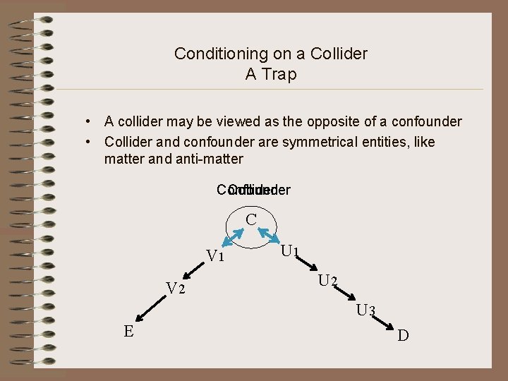 Conditioning on a Collider A Trap • A collider may be viewed as the