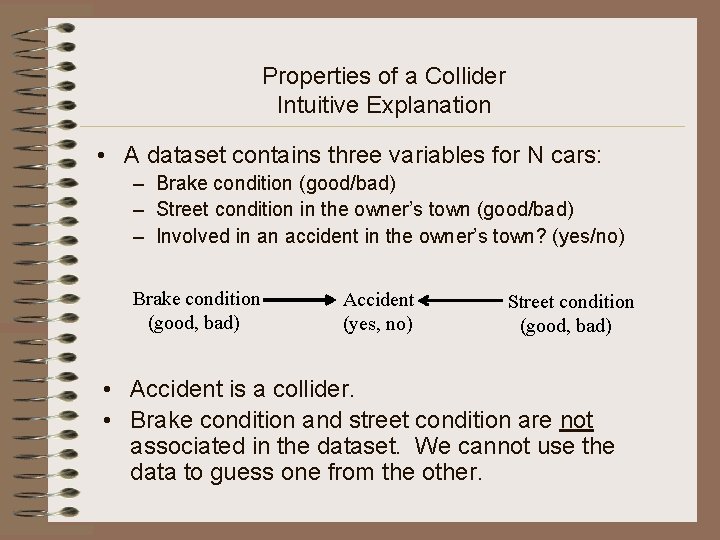 Properties of a Collider Intuitive Explanation • A dataset contains three variables for N