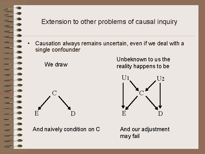 Extension to other problems of causal inquiry • Causation always remains uncertain, even if