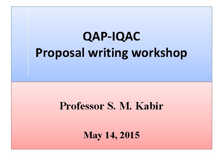 QAP-IQAC Proposal writing workshop Professor S. M. Kabir May 14, 2015 