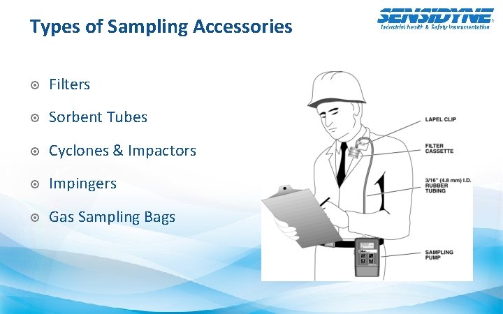 Types of Sampling Accessories Filters Sorbent Tubes Cyclones & Impactors Impingers Gas Sampling Bags