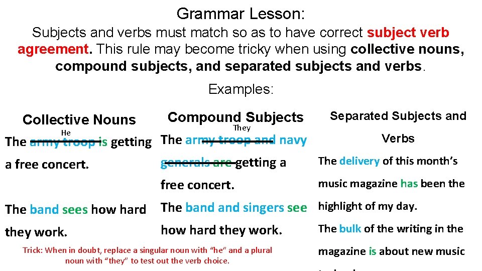 Grammar Lesson: Subjects and verbs must match so as to have correct subject verb