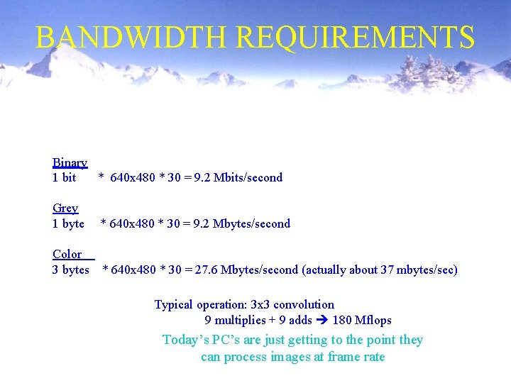 BANDWIDTH REQUIREMENTS Binary 1 bit * 640 x 480 * 30 = 9. 2 BANDWIDTH REQUIREMENTS Binary 1 bit * 640 x 480 * 30 = 9. 2