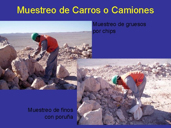 Muestreo de Carros o Camiones Muestreo de gruesos por chips Muestreo de finos con