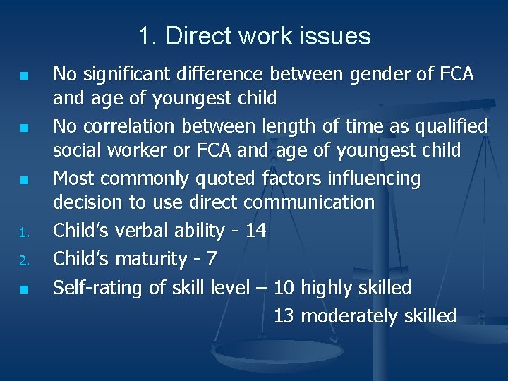 1. Direct work issues n n n 1. 2. n No significant difference between